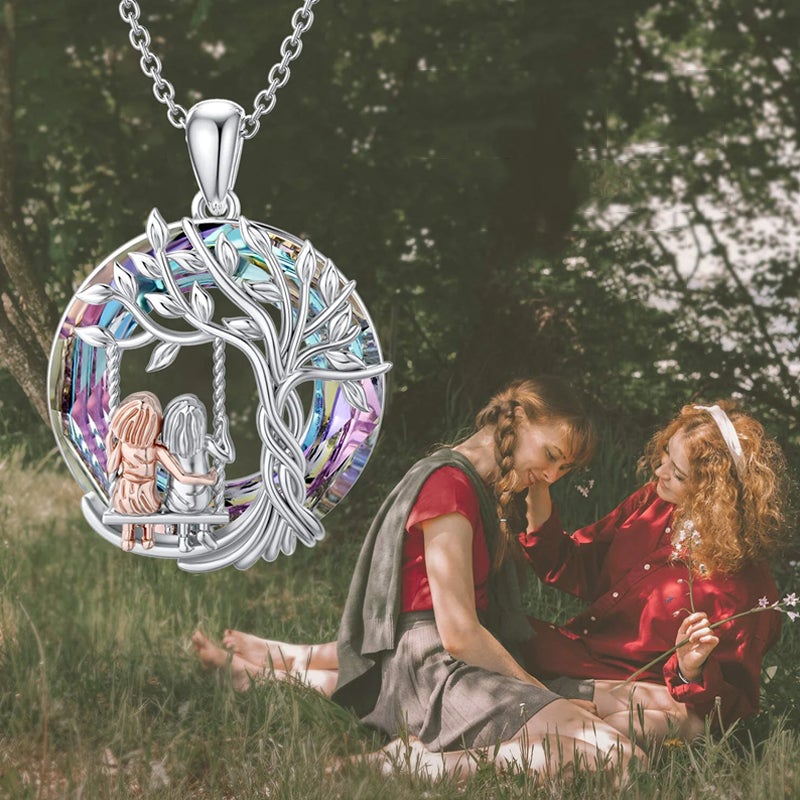 Tree of Life Sister on the Swing Necklace - Thank You for Being My Unbiological Sister