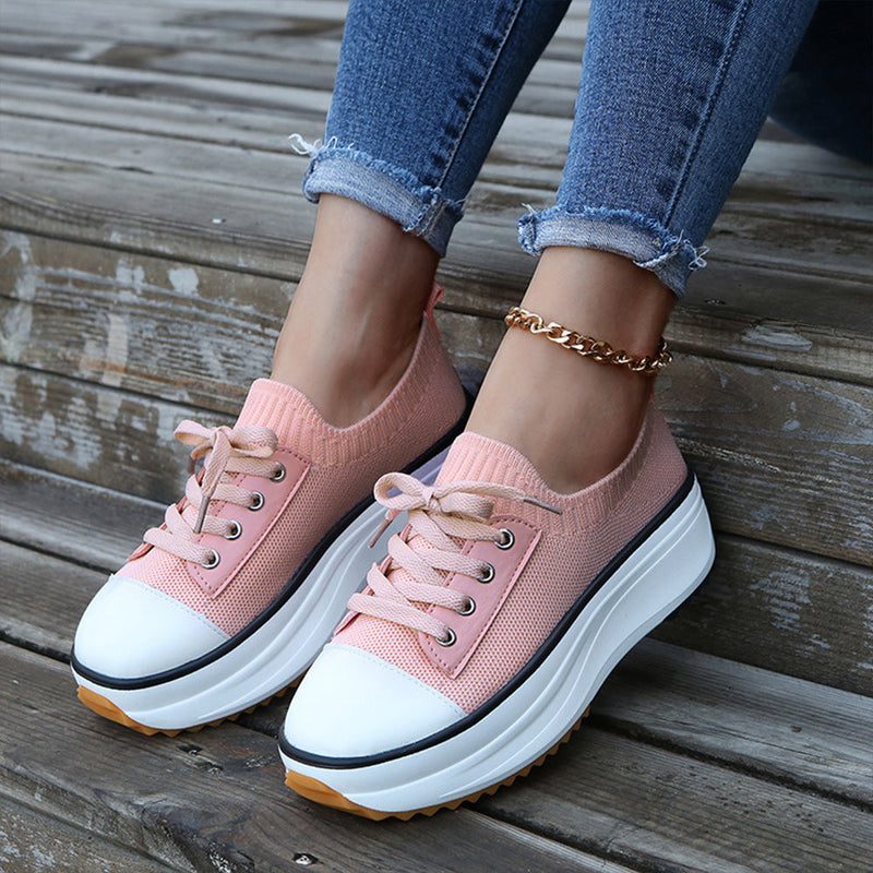 Women Lace-up Sneakers In Stretch Fabric
