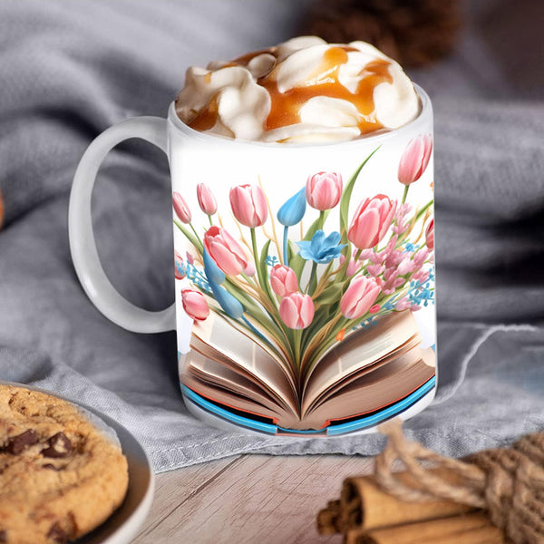 3D Artistic Beautiful Floral Books Coffee Mug - Book Lover Gift