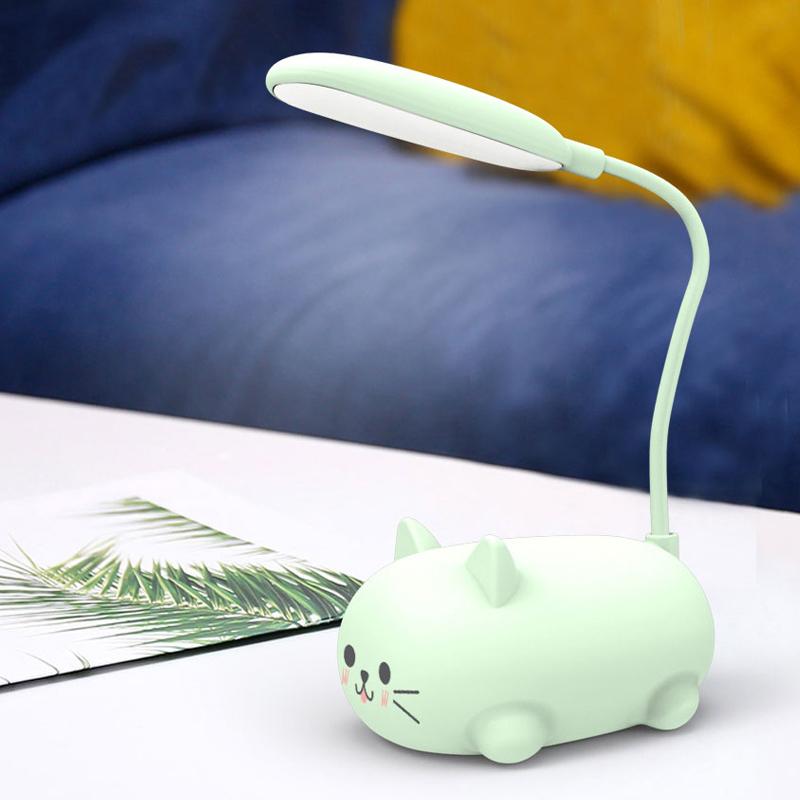 Mini Cartoon Cat LED Eye Protection Reading Lamp USB Rechargeable Desk Lamp