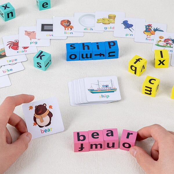 Wooden Crossword Puzzle Reading Blocks Word Spelling Game for Kids