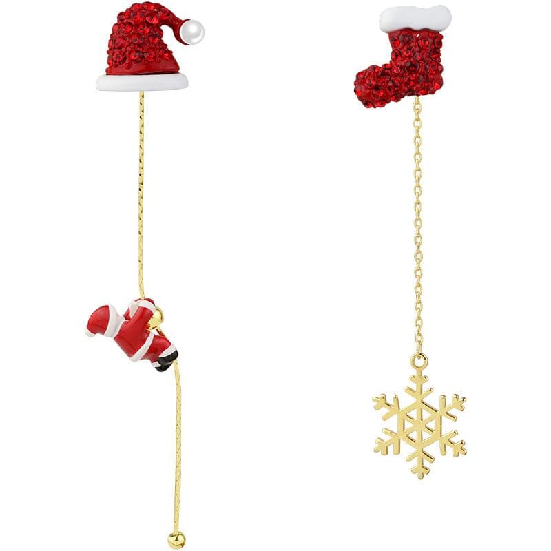 🎅Christmas Mismatched Earrings Asymmetric Climbing Santa Claus Drop Earrings