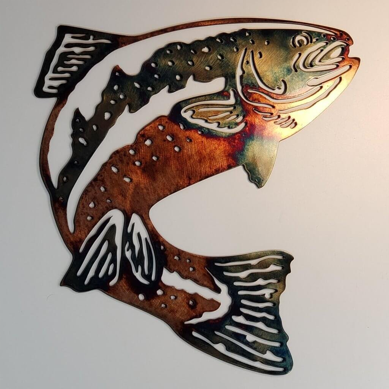 Solo Mallard Hunting & Trout Fishing Scene Creative Metal Wall Art Crafts