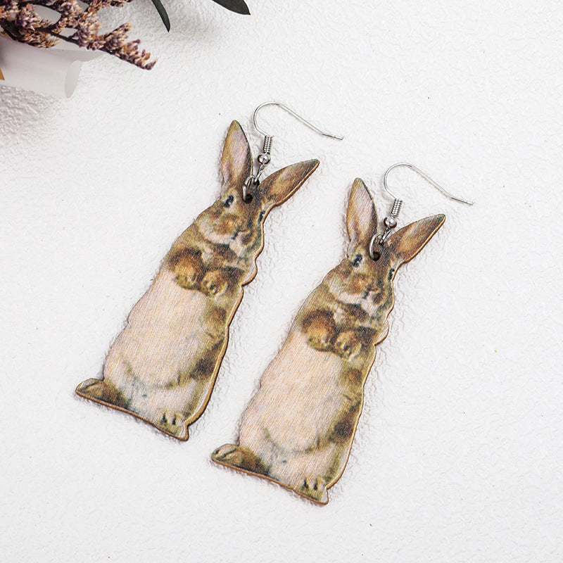 Retro Rabbit Wooden Earrings
