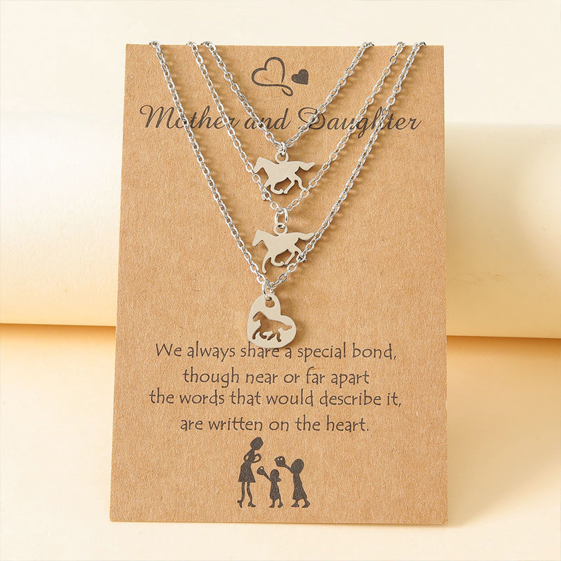 Stainless Steel Mom & Daughter Horse 3-Pieces Necklace - Gift for Mum
