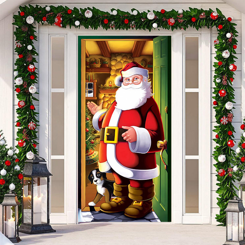 Christmas Door Banner, Santa Claus Door Cover Holiday Decoration