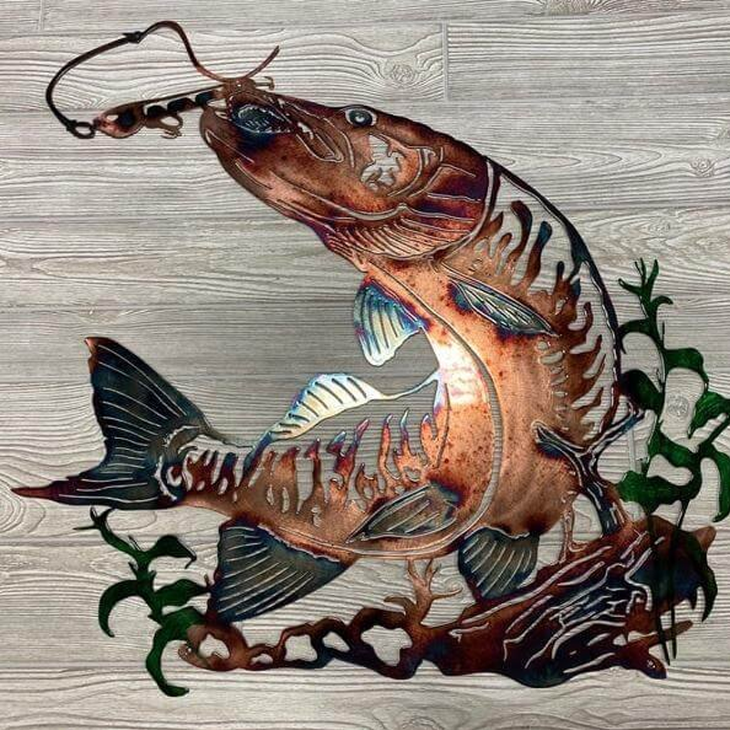 Solo Mallard Hunting & Trout Fishing Scene Creative Metal Wall Art Crafts