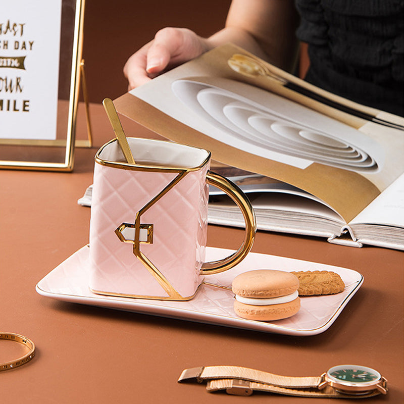 Creative Handbag Shaped Mug with Saucer and Spoon