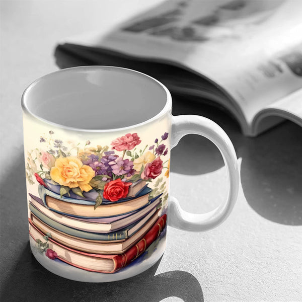 3D Artistic Beautiful Floral Books Coffee Mug - Book Lover Gift