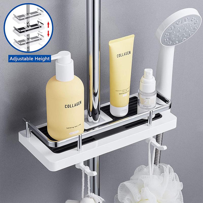 Bathroom Shelf Caddy for Shower Rail, No Drilling Pole Shower Storage Rack Holder