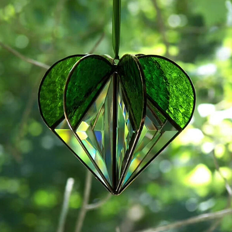 Stained Multi-Sided Heart-shaped Suncatcher Pendant