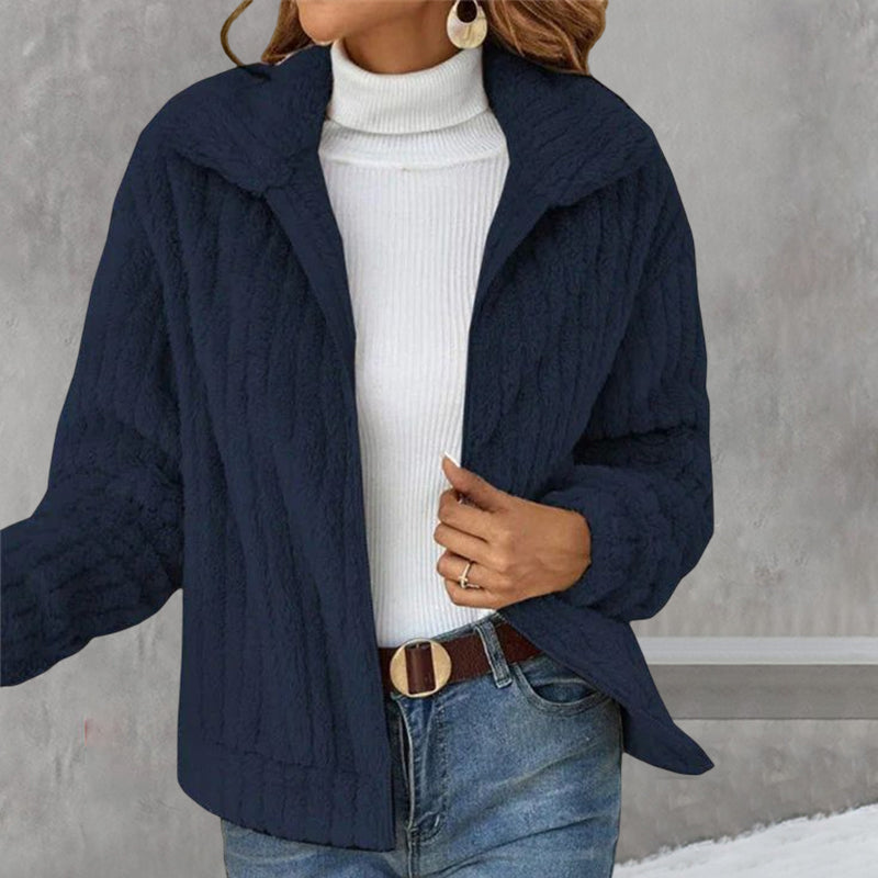 Women's Cropped Plush Cardigan With Lapels
