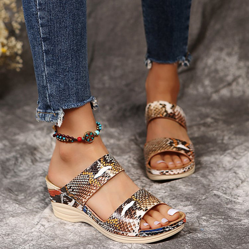 Plus Size Women's Sandals Summer Leopard Print Wedge Heel Heightening Fashion Sandals