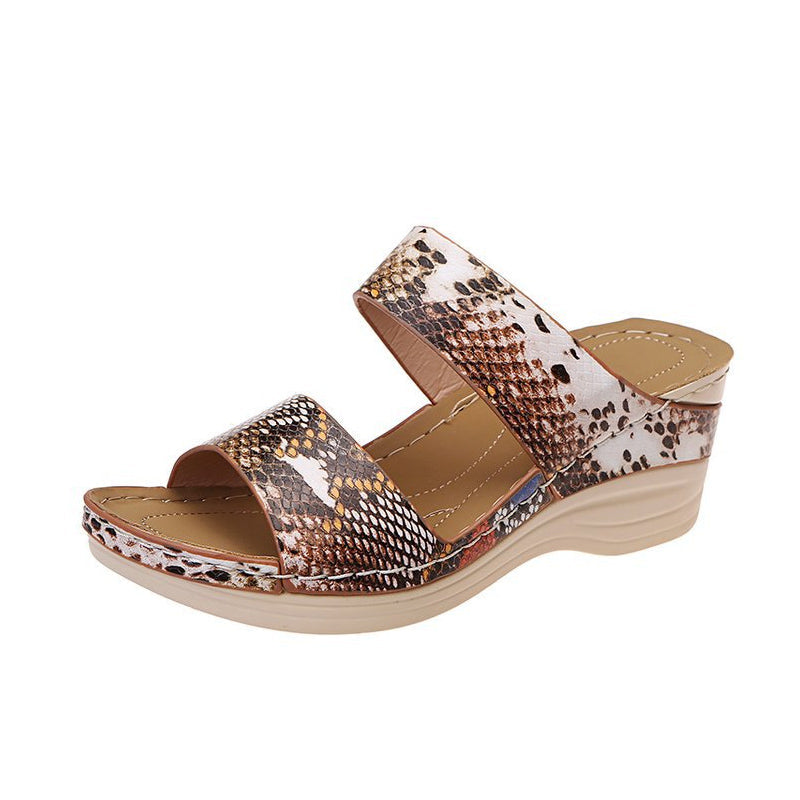 Plus Size Women's Sandals Summer Leopard Print Wedge Heel Heightening Fashion Sandals
