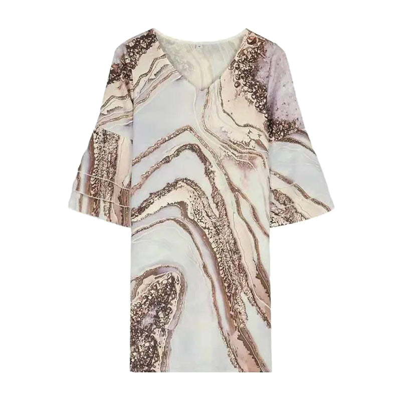 Casual Beach Marble Print Loose Dress