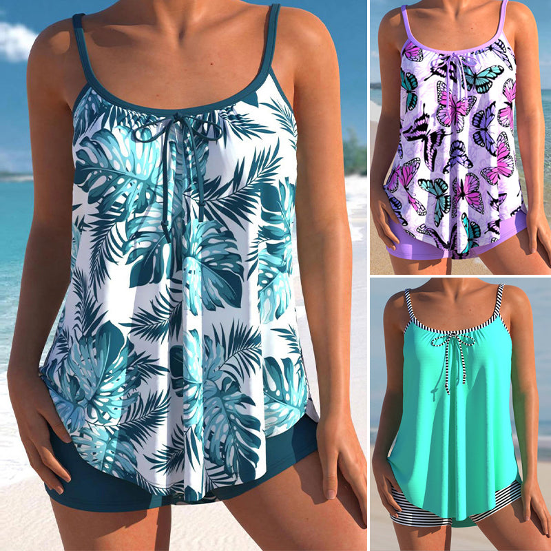 Women's Tropical Print Tankini Set 2-Pieces Plus Size Swimsuit