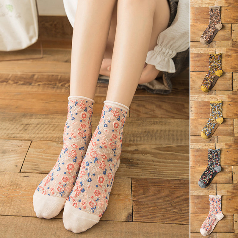Vintage Embroidered Floral Women Socks