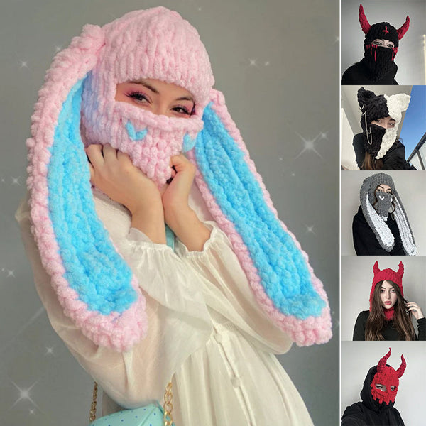 Winter Warm Handmade Knit Plush Beanie Hat with Funny Ears