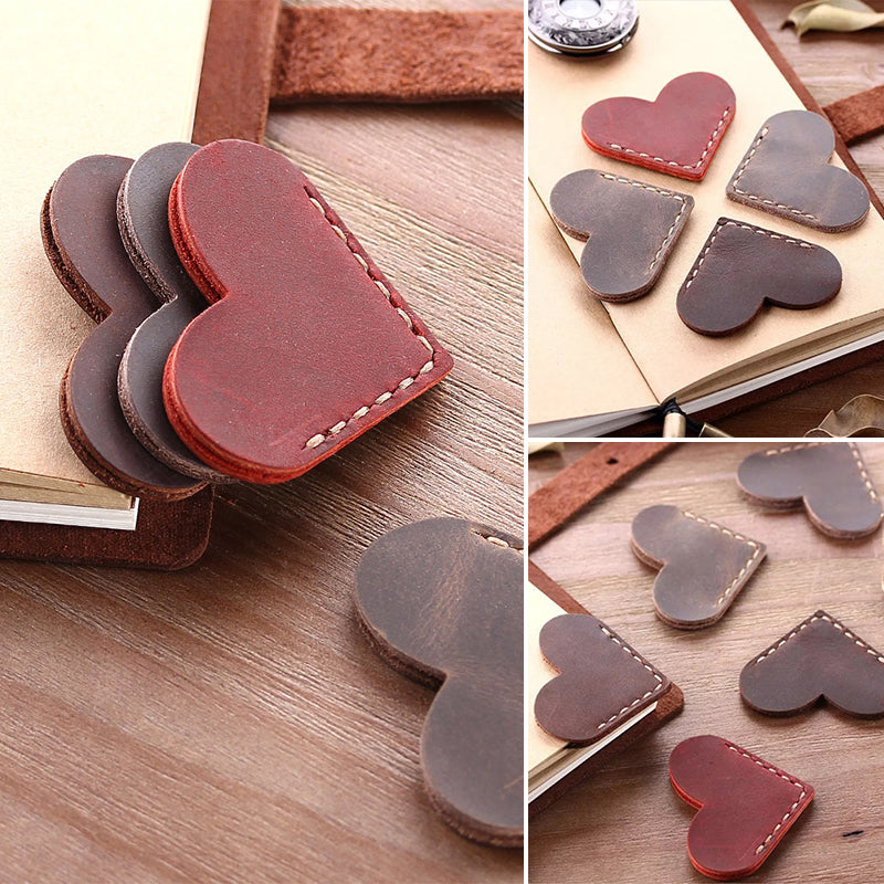 📖Vintage Leather Heart Bookmark Page Corner
