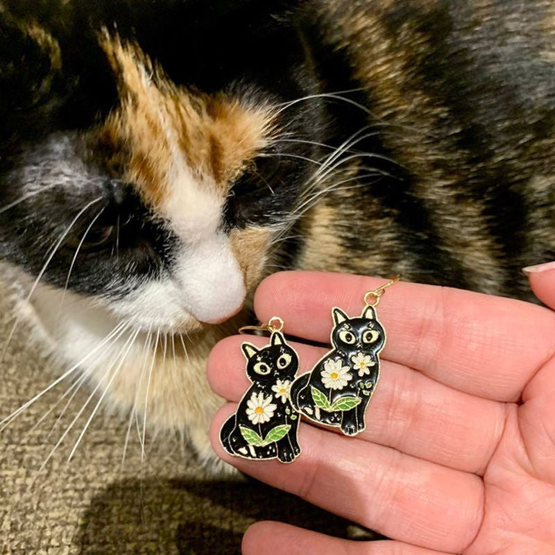 Daisy Flower Cat Earrings