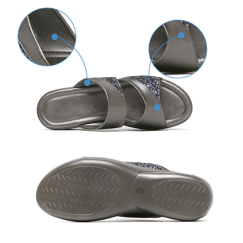 New Summer Glitter PU Wedge Platform Comfortable Sandals