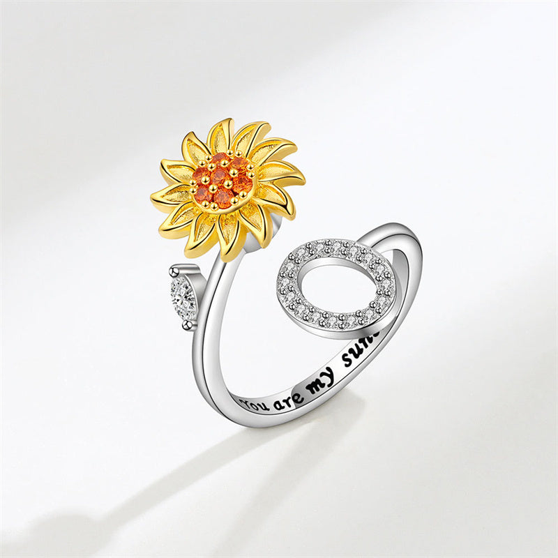 🌻Sunflower Anxiety Fidget Adjustable Ring Personalised Letter Spinner Ring