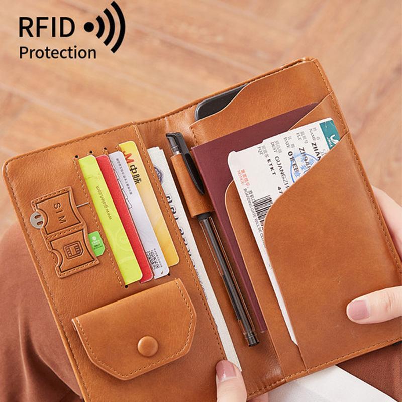 RFID Blocking Leather Card Wallet Travel Multifunctional Passport Case Wallet