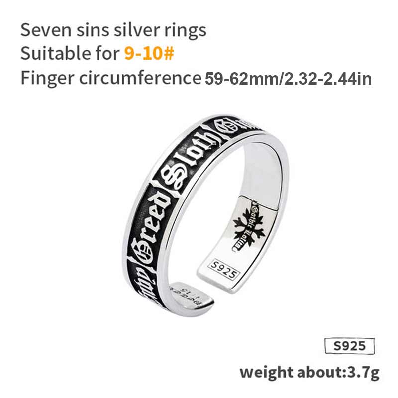 7 Deadly Sins S925 Sterling Silver Open Ring