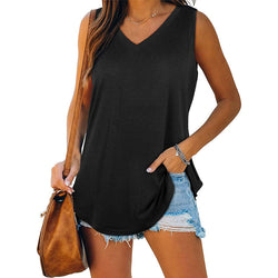 V-neck Swallow Tail Sleeveless Solid Color Vest T-shirt for Women