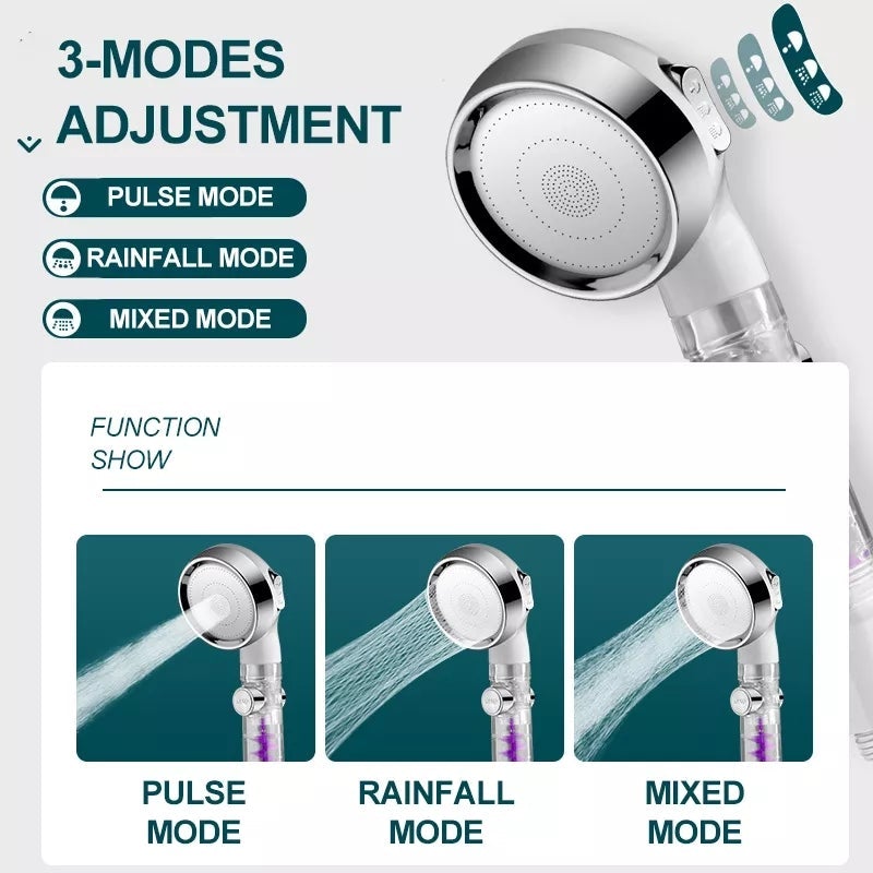 3 Mode Adjustable Turbocharged Shower Head