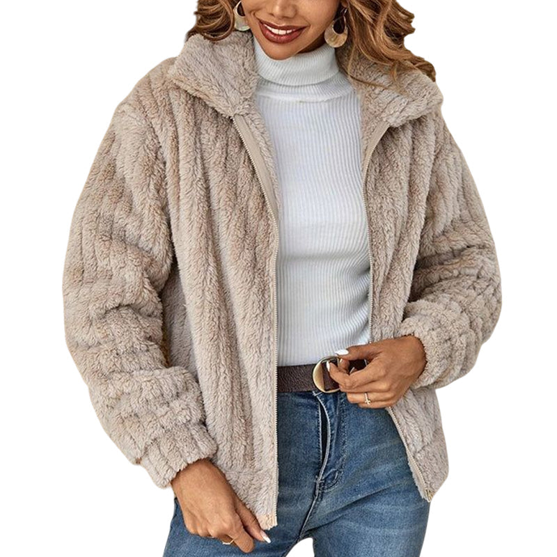 Women's Cropped Plush Cardigan With Lapels