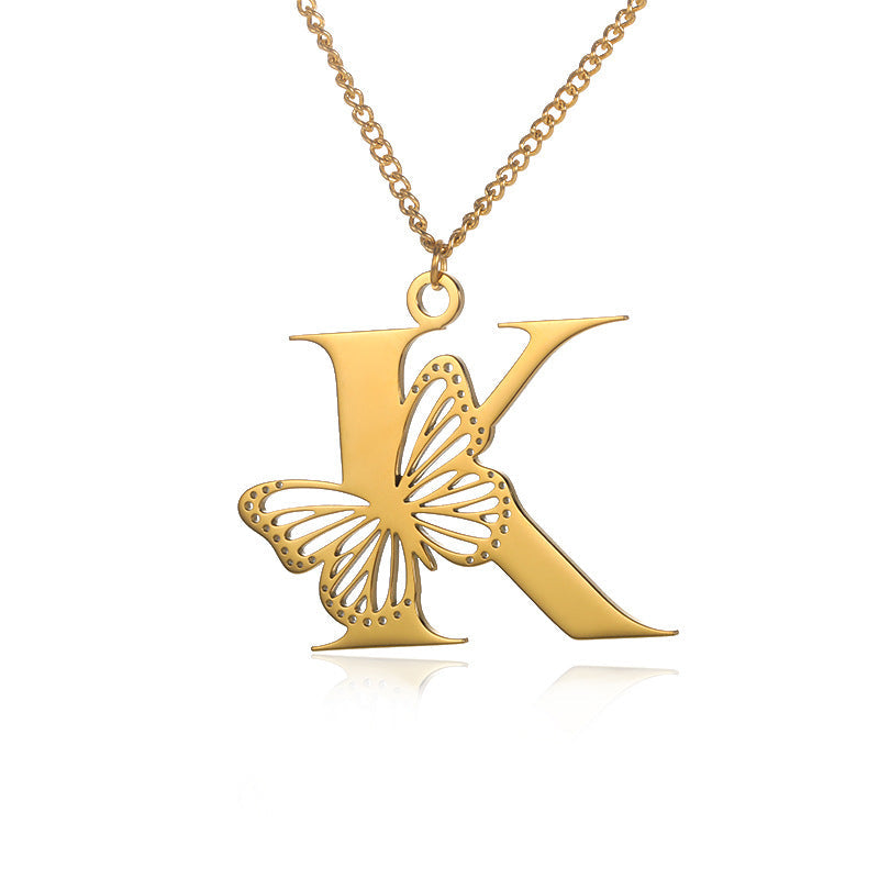 Butterfly Personalized Letter Pendant Necklace