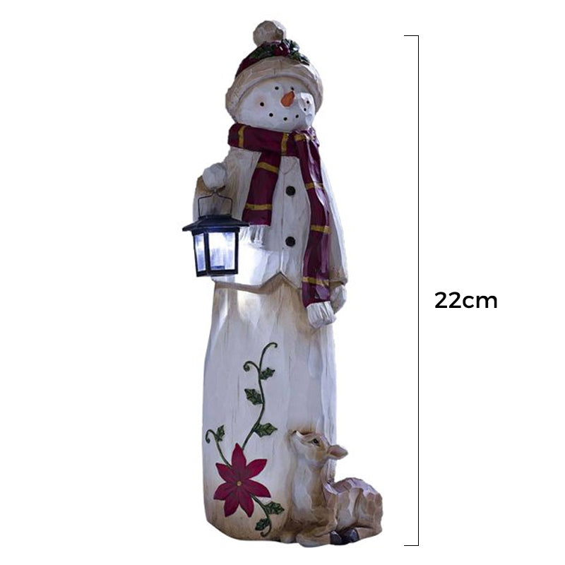 Woodland Snowman with Solar Lantern