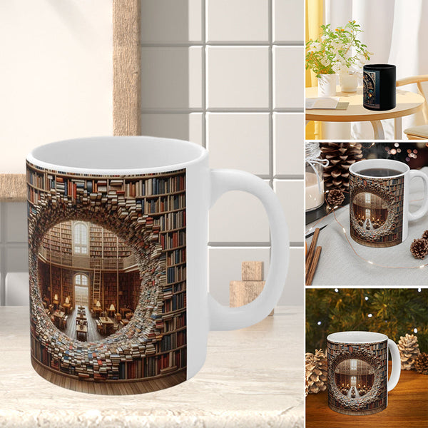 3D Bookshelves Library Book Lover Ceramic Mug