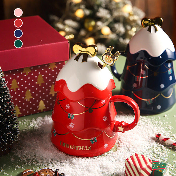 Christmas Cup Gift with Lid and Stirrer Large capacity Ceramic Coffee Mug