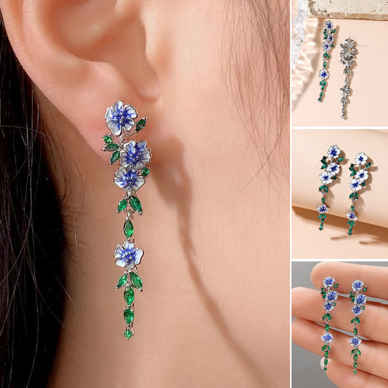 Blue Flower Chain Earrings