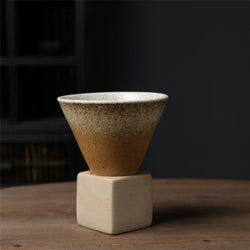Coarse Pottery Coffee Mug with Base Conical Couture Cup & Base Set